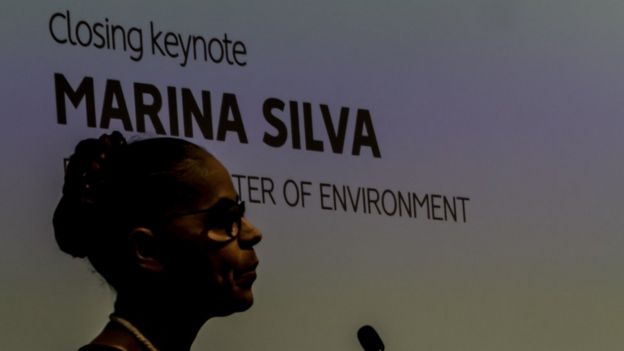 A ex-senadora Marina Silva durante palestra em Oxford (Inglaterra)