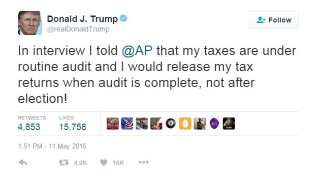 Tuit de Trump sobre impuestos