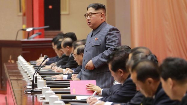 North Korean leader Kim Jong-un addresses 5th Conference of the Workers' Party of Korea Cell Chairpersons. 23 Dec 2017