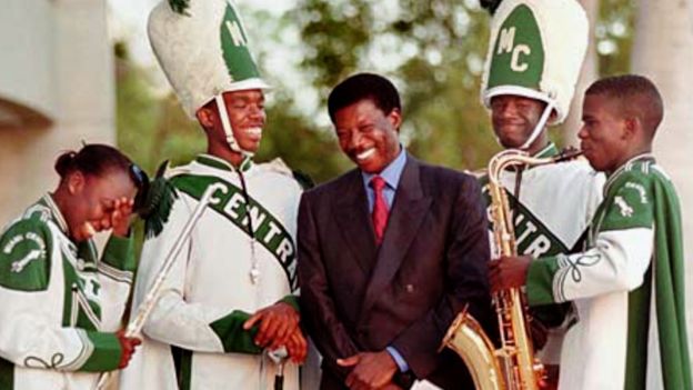 Sissoko with members of the high school band
