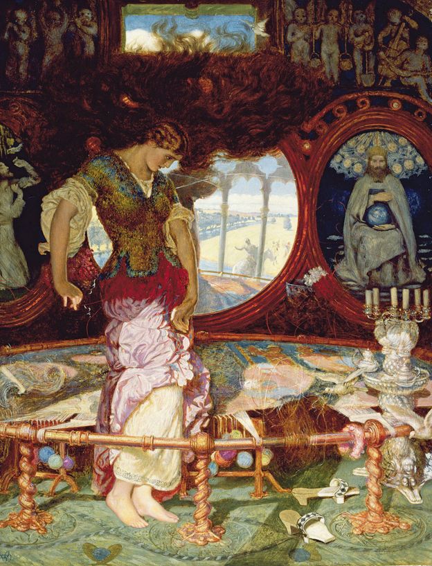 The Lady of Shalott, William Holman Hunt, alrededor de 1886-1905. Óleo en madera, 44,4 x 34.,1 cm. Manchester Art Gallery © Manchester City Galleries/Bridgeman Images