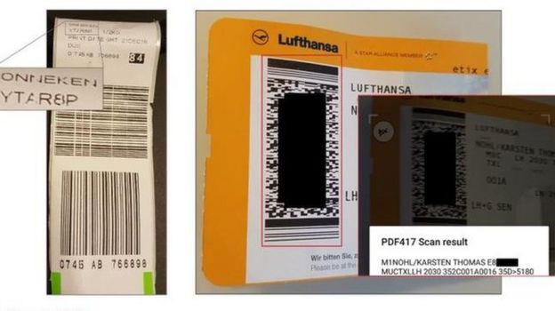 códigos PNR en un billete de avión de Lufhansa