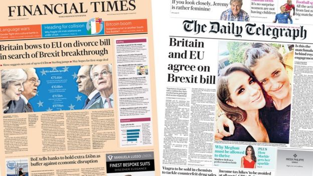 Financial Times and Daily Telegraph front pages