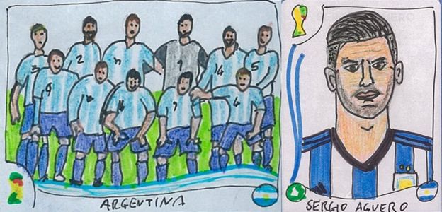 Ilustrações da seleção argentina e do jogador Sergio Agüero