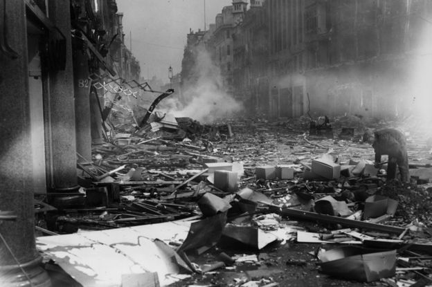 Destruction caused on Oxford Street during the Blitz