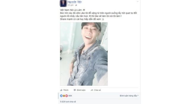 Facebook post of the man who attempted to self immolate
