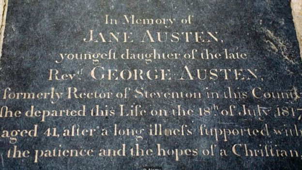 La lápida en la tumba de Jane Austen