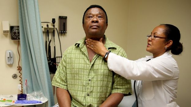 A Florida man newly covered by Medicaid sees a doctor.