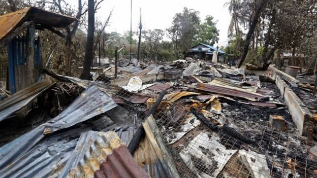 Burned down houses at Alel Than Kyaw village in Maungdaw township, Rakhine. Photo: 7 September 2017