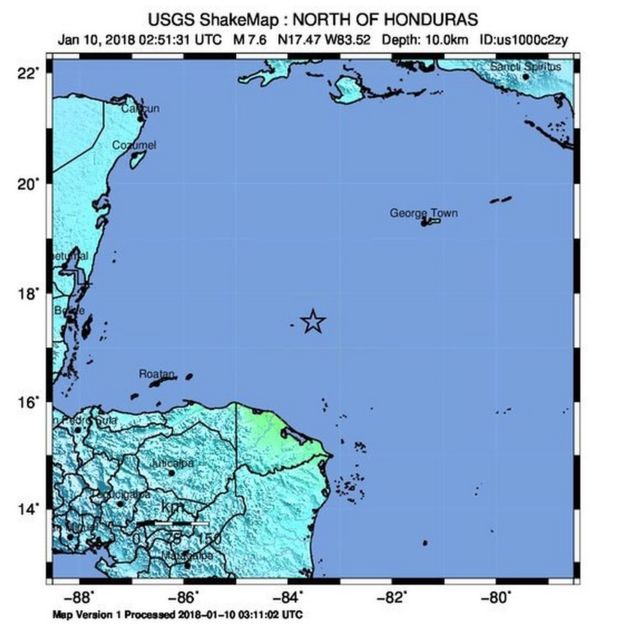 Imagen en la que se marca el epicentro del terremoto con una estrella, proporcionada por el Servicio Geológico de Estados Unidos (USGS).