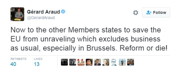 Tweet de Gérard Araud