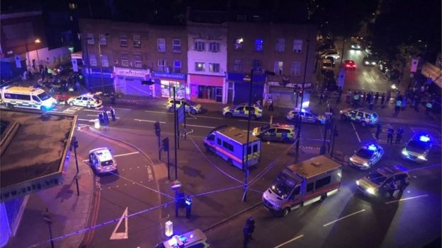 Man dies as van hits worshippers in London