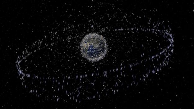 Planeta Tierra con escombros