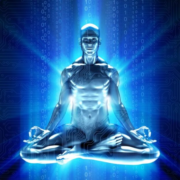 Ilustración futurista de la meditación.