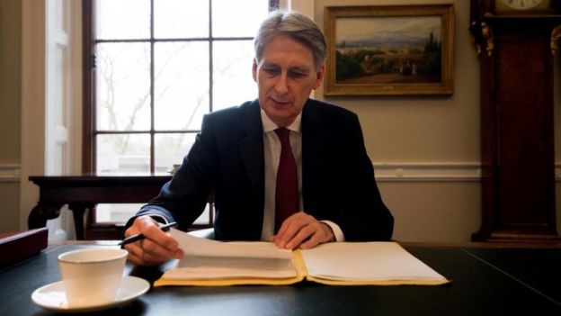 Philip Hammond working on his Budget speech in his office