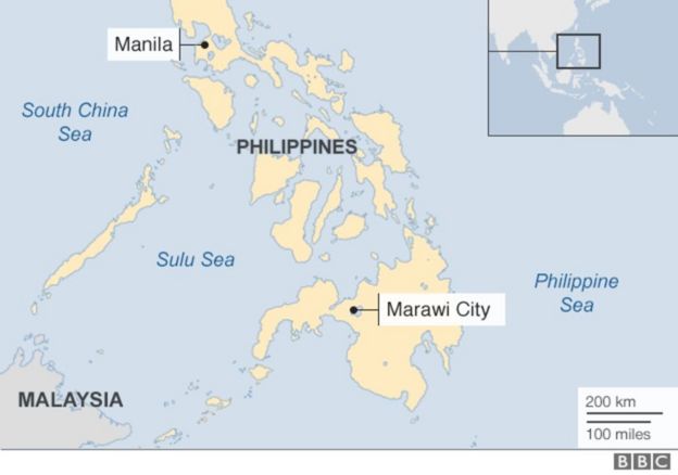 Ramani ya Ufilipino ikionyesha mji wa Marawi