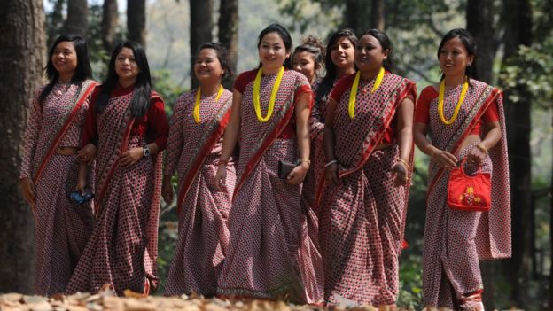 A group of Indian women on their way to West Bengal