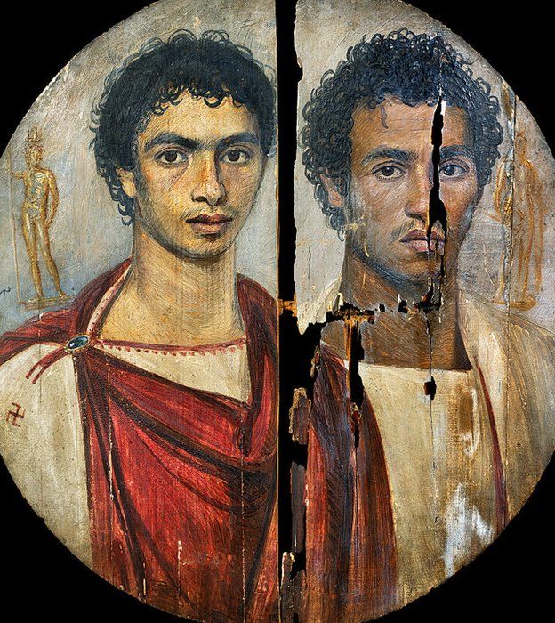 Un retrato de Fayum de dos hermanos de Sheikh Abada, Egipto. Los jóvenes pueden haber sido guerreros que murieron al tiempo.