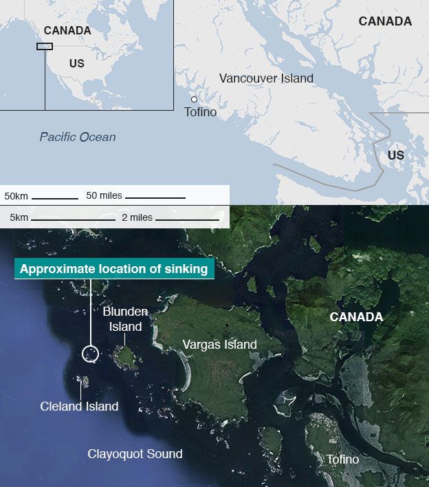 Map of accident area, Vancouver Island, Canada