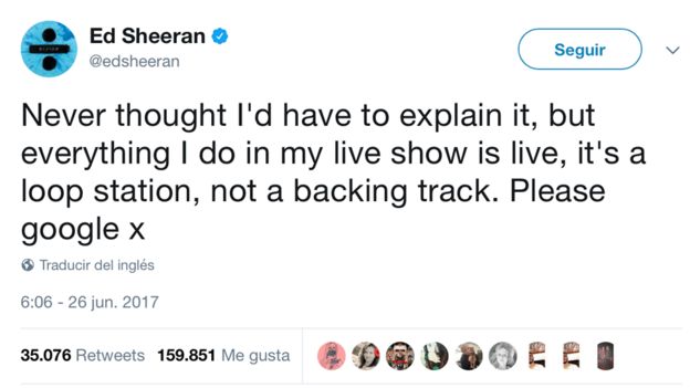 El último tuit personal que escribió Sheeran, quien también ha dicho que prefiere no usar un celular.