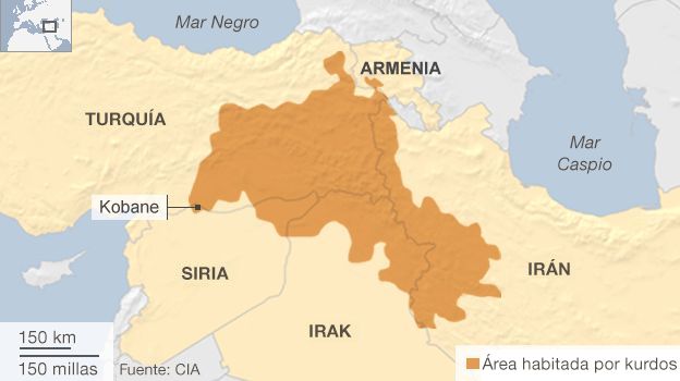 Mapa de las áreas habitadas por kurdos