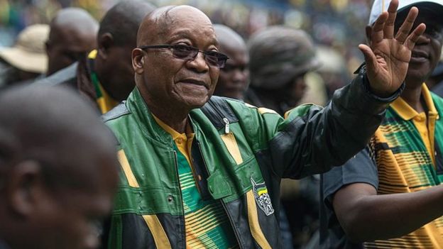 South African President Jacob Zuma (C) and South African ruling party African National Congress