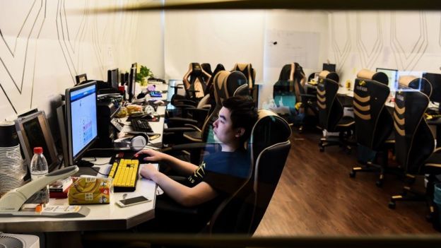 Jugadores de videojuegos en China.