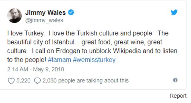 উইকিপিডিয়ার প্রতিষ্ঠাতা জিমি ওয়েলসের টুইট।