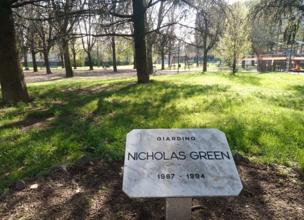 Jardín dedicado a Nicholas Green en Turín, Italia.