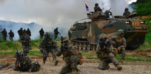 US and South Korean troops conduct training drills in South Korea (file image)