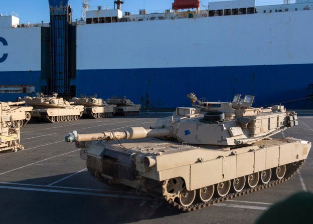 US Tanks at the docks in Bremerhaven, northern Germany (6 January 2016)