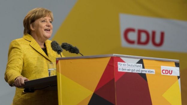 Angela Merkel, en un mitin electoral en la ciudad de Friburgo.