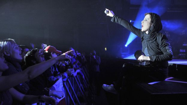 Dolores O'Riordan of Irish rock band 'The Cranberries' performs on stage in Cologne, western Germany