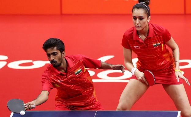 மணிகா பத்ராவுடன் தமிழக வீரர் சத்தியன் ஞானசேகரன்