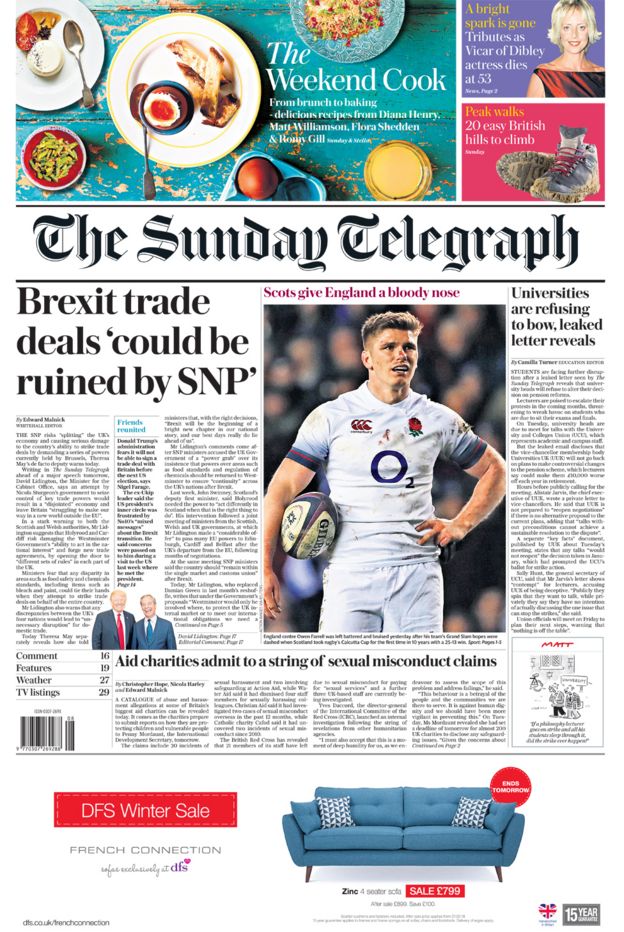 星期日电讯报头版25/02/2018