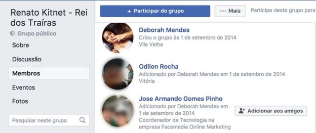 Captura de tela de grupo criado por perfil falso no Facebook