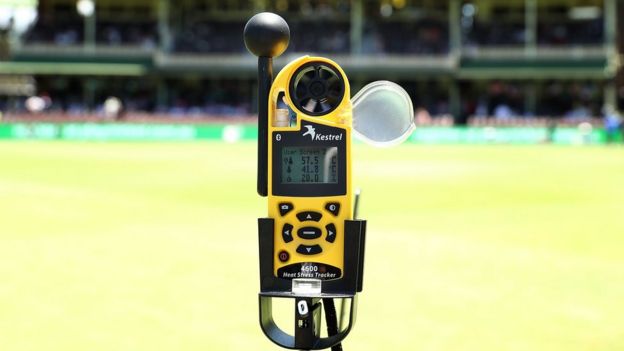 A temperature gauge displays a 57.6C in the middle of the SCG during day four of the fifth Ashes Test between Australia and England at Sydney Cricket Ground, 7 January 2018