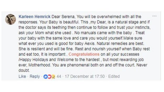 Karleen Hemrick's message on Facebook
