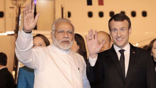 Emmanuel Macron with Indian Prime minister Narendra Modi