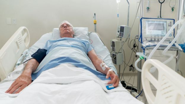 A patient being monitored in hospital