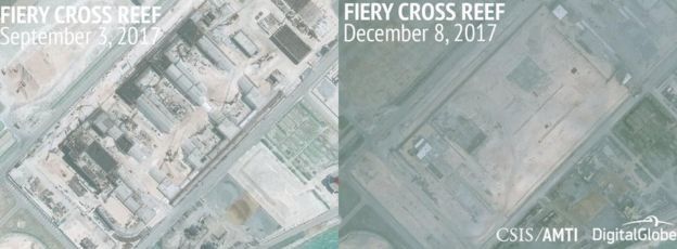 2017年，永暑島上的軍事設施建設迅速，挖掘出來地下設施短短幾個月內就全部完工，並被掩埋。