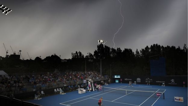 Lightning seen over a tennis match