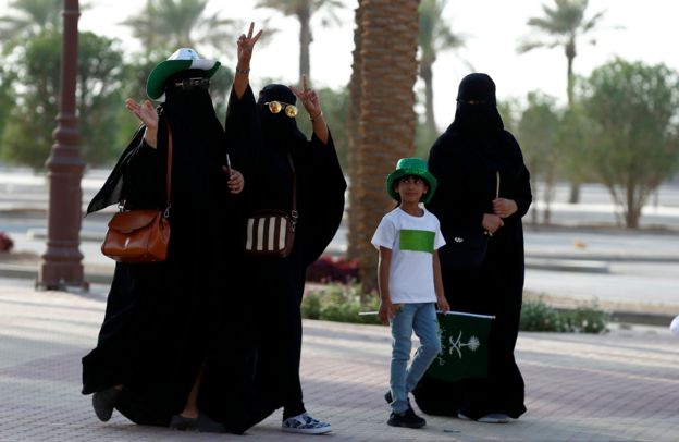 Saudi Arabia women arrive to a rally to celebrate the 87th annual National Day of Saudi Arabia in Riyadh, Saudi Arabia, 23 September 2017
