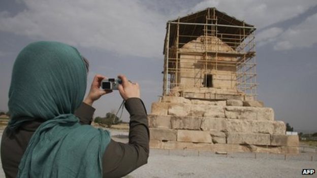 A visitor takes a picture of the limestone tomb of ancient Persia's King Cyrus the Great, in Pasargadae, 950km south of Tehran, Iran