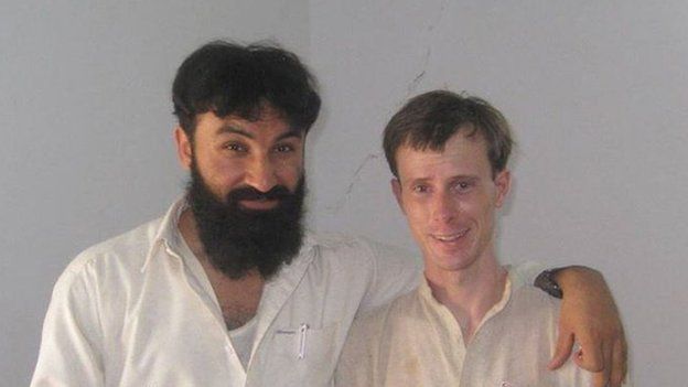 An undated, unverified photo of Sgt Bowe Bergdahl with what appears to be Badruddin Haqqani