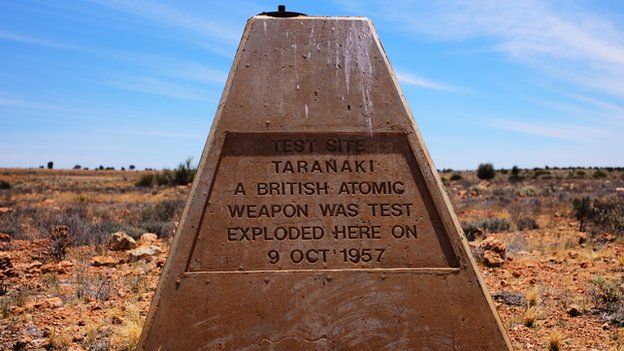 A concrete tablet marks a spot where nuclear testing took place in South Australia