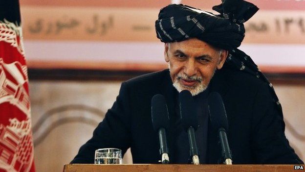 Afghan President, Ashraf Ghani, addresses an event at the Presidential palace in Kabul, Afghanistan, 01 January 2015