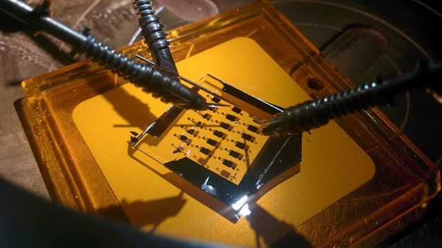Source gated transistors on glass