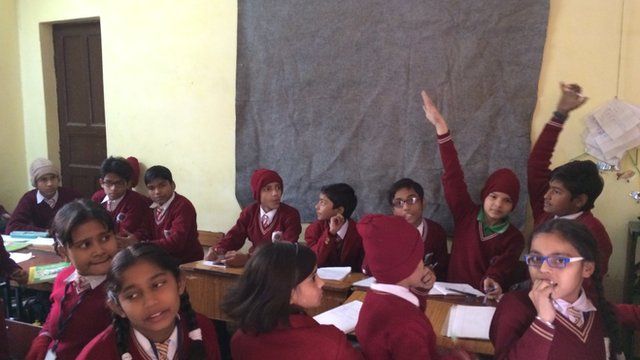 Students at Gandhi Memorial Public School in Delhi