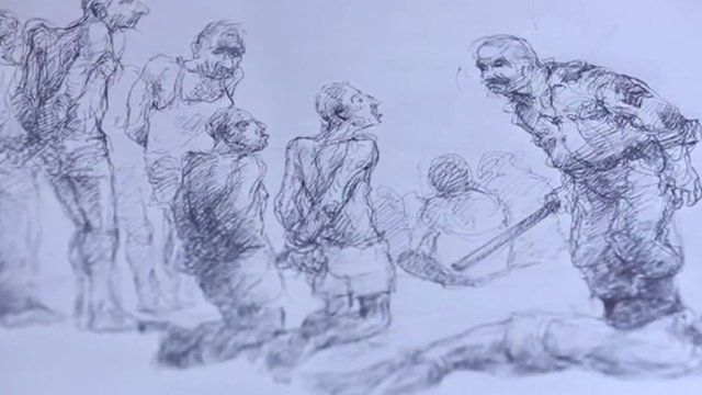 Sketch by Syrian detainee depicting prison torture
